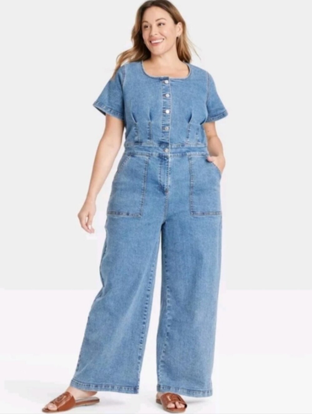 NWOT Blue Short Sleeve Wide-Leg Jumpsuit Size 18